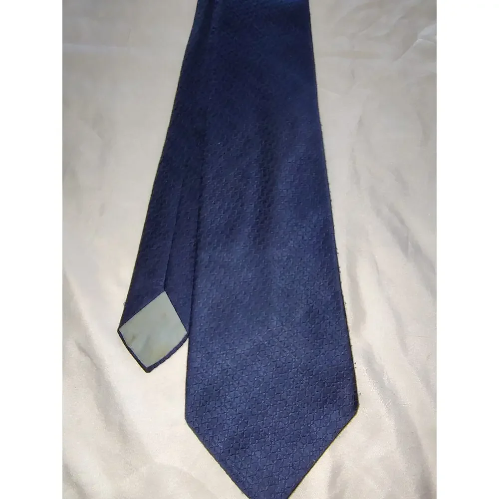 Vintage Wemlon Wembley Necktie Solid Dark Blue Subtle Geometric Diamond Pattern